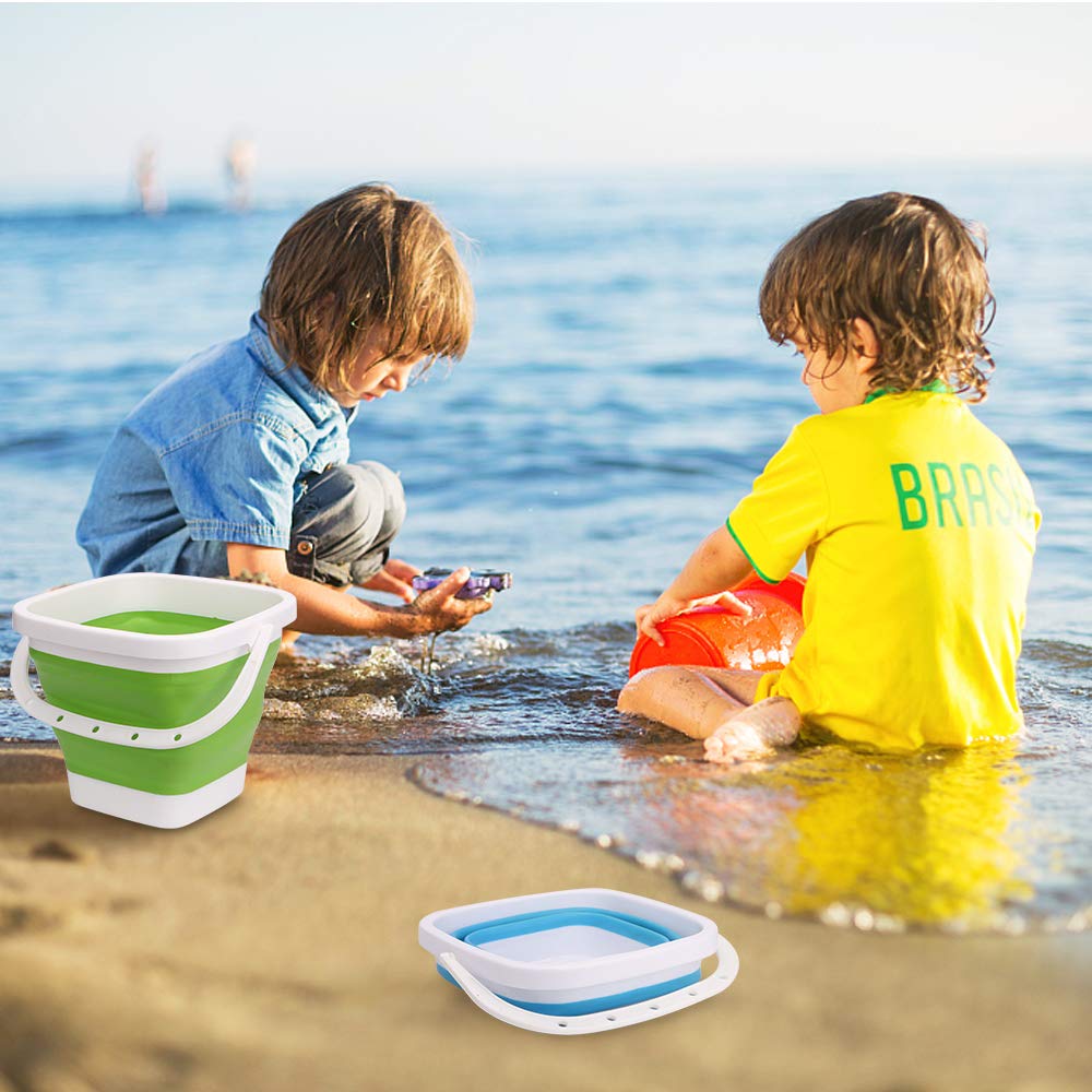 Beach Sand Toy Bucket for Kids Adults, Sandbox Beach Pail Sand Buket, Foldable Pail Bucket with Mesh Bag, Collapsible Buckets Multi Use for Garden Beach, Camping Gear, Beach Party, Fishing