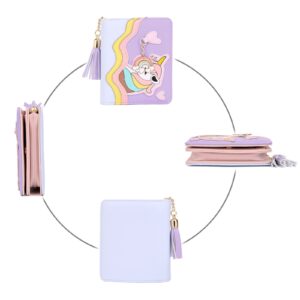 UTO Wallet for Girls Cute Unicorn Leather Vegan Small Women Tassel Rainbow Pendant Card Holder Kawaii Coin Purse