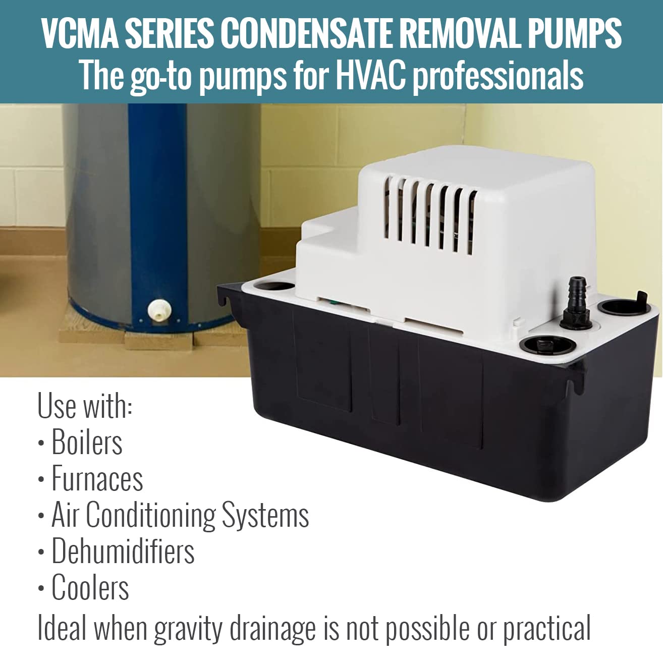 LITTLE GIANT 554401 VCMA-15UL 115 Volt & 89695 CV-10 Condensate Pump Check Valve for VCC, VCM, VCMA and VCL-14/24, 1/4-inch MNPT x 3/8-inch Barbed, Black