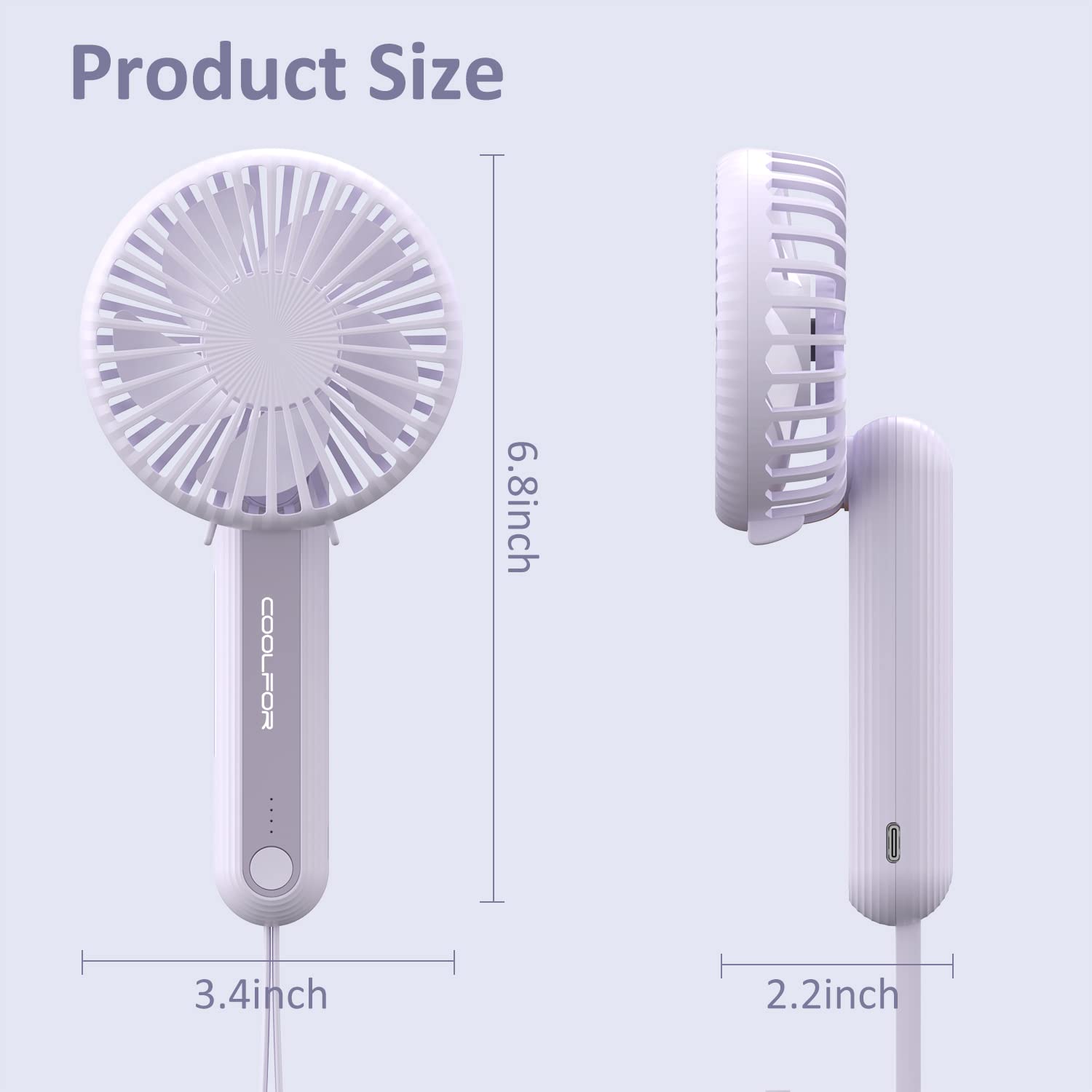 Coolfor Handheld Fan,USB Rechargeable Mini Fan with 2000mAh Battery Operated Small Fan with 3 Adjustable Speeds,180°Rotation Foldable Fan for Office Desktop Picnic Shopping and Travel(Purple)