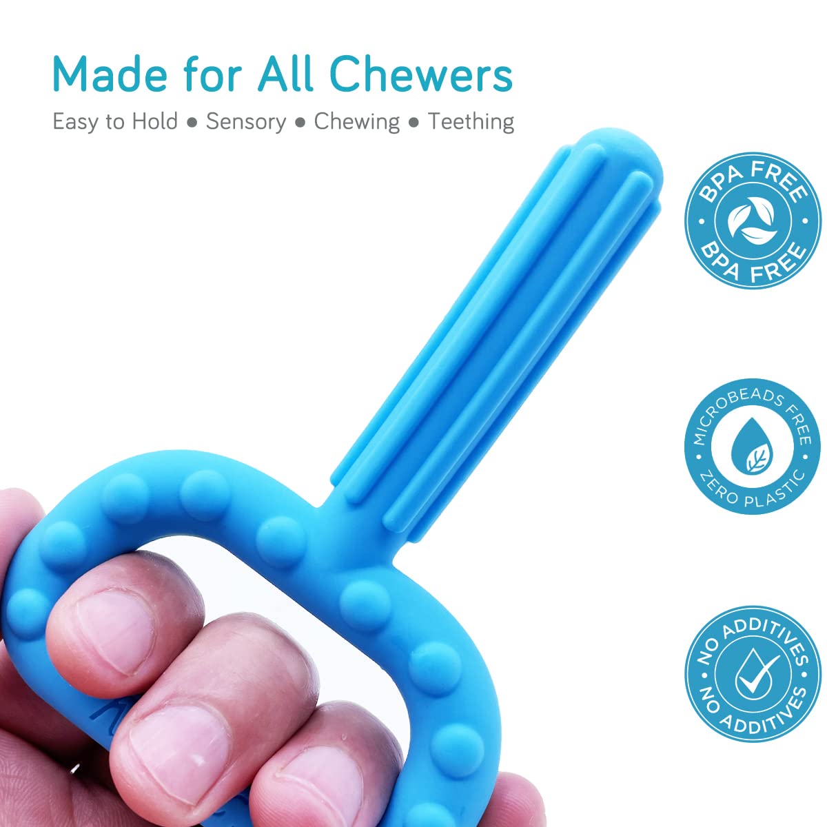 Xtra Tough Hand-Held Sensory Chew Toys for Autistic Children, Chew Sticks Alt. to Chew Necklaces for Sensory Kids, Oral Motor Stimulation, ADHD, SPD - for Moderate/Aggressive Chewers (3 Pack)