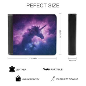 Unicorn Silhouette in a Purple Galaxy Nebula Cloud Soft PU Leather Bifold Wallet, Coin Purse Credit Pass Case, Durable Card-Holder Slim Billfold for Men Woman Money Storage