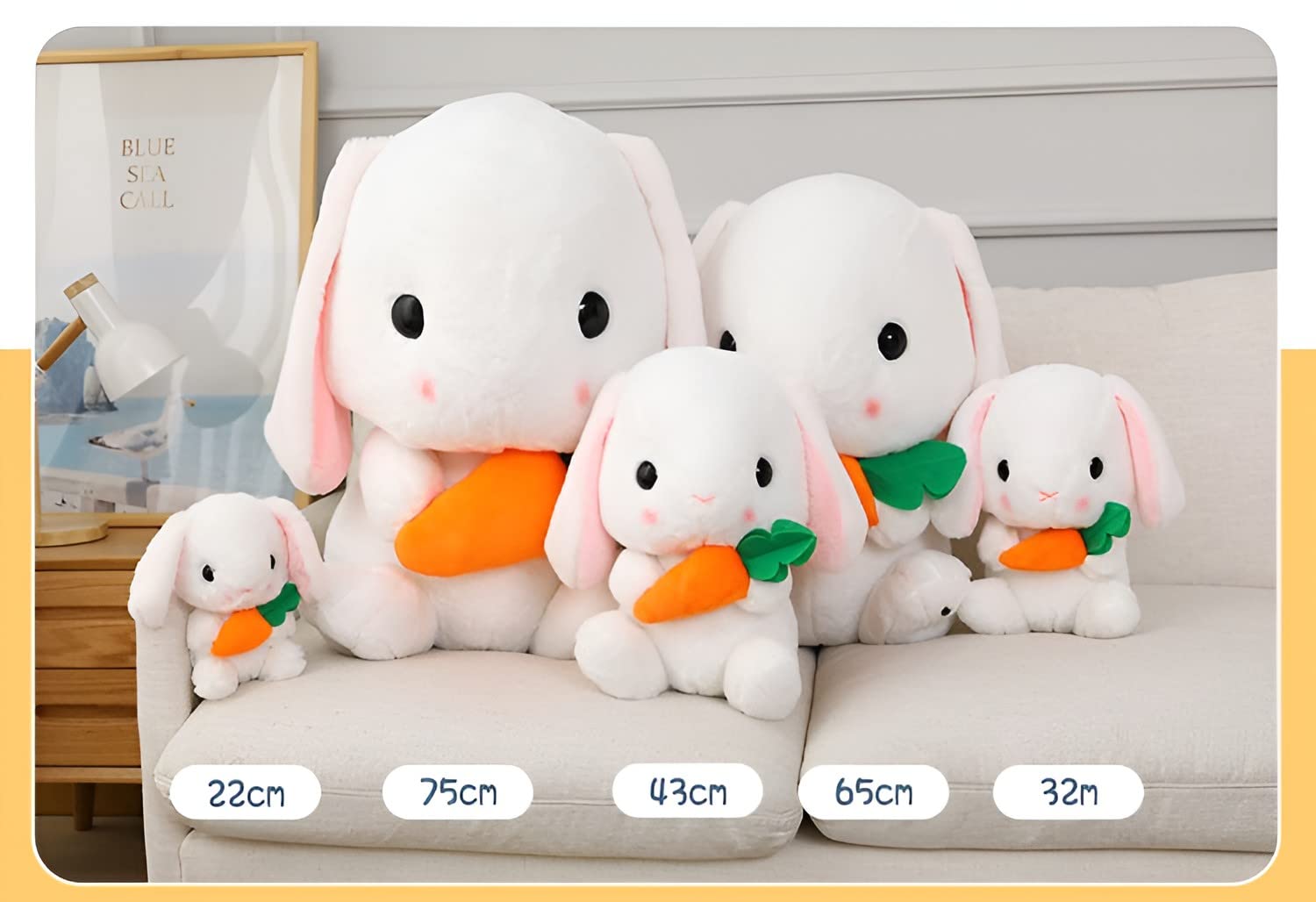 HOUPU Soft Toy - Sitting Lop Eared Rabbit, Easter White Rabbit Stuffed Bunny Animal with Carrot Soft Lovely Realistic Long-Eared Standing Pink Plush Toys (Pink-Strawberry,8.6in/22cm)