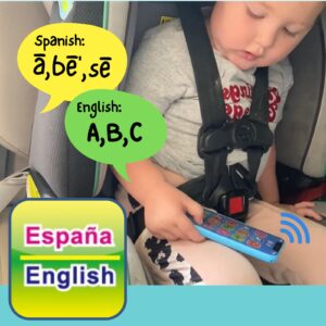 ZeenKind Baby Phone Toy English & Spanish Learning for Toddlers 1 2 3 Years Old, Learn Spanish ABC Numbers Animal Sounds, Interactive Bilingual Cellphone Toy for Kids, Juguetes Educativos, Blue