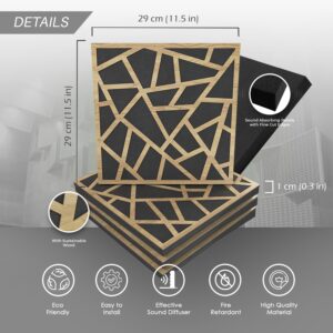 Arrowzoom 4 Diffuse PRO Acoustic Wooden Panel Absorb Sound Recording Studio High-Density Noise Reduction Fire Retardant Euroclass E NRC 0.64 up to 5000Hz Scattering Range 12 X 12 X 2 IN SD1247