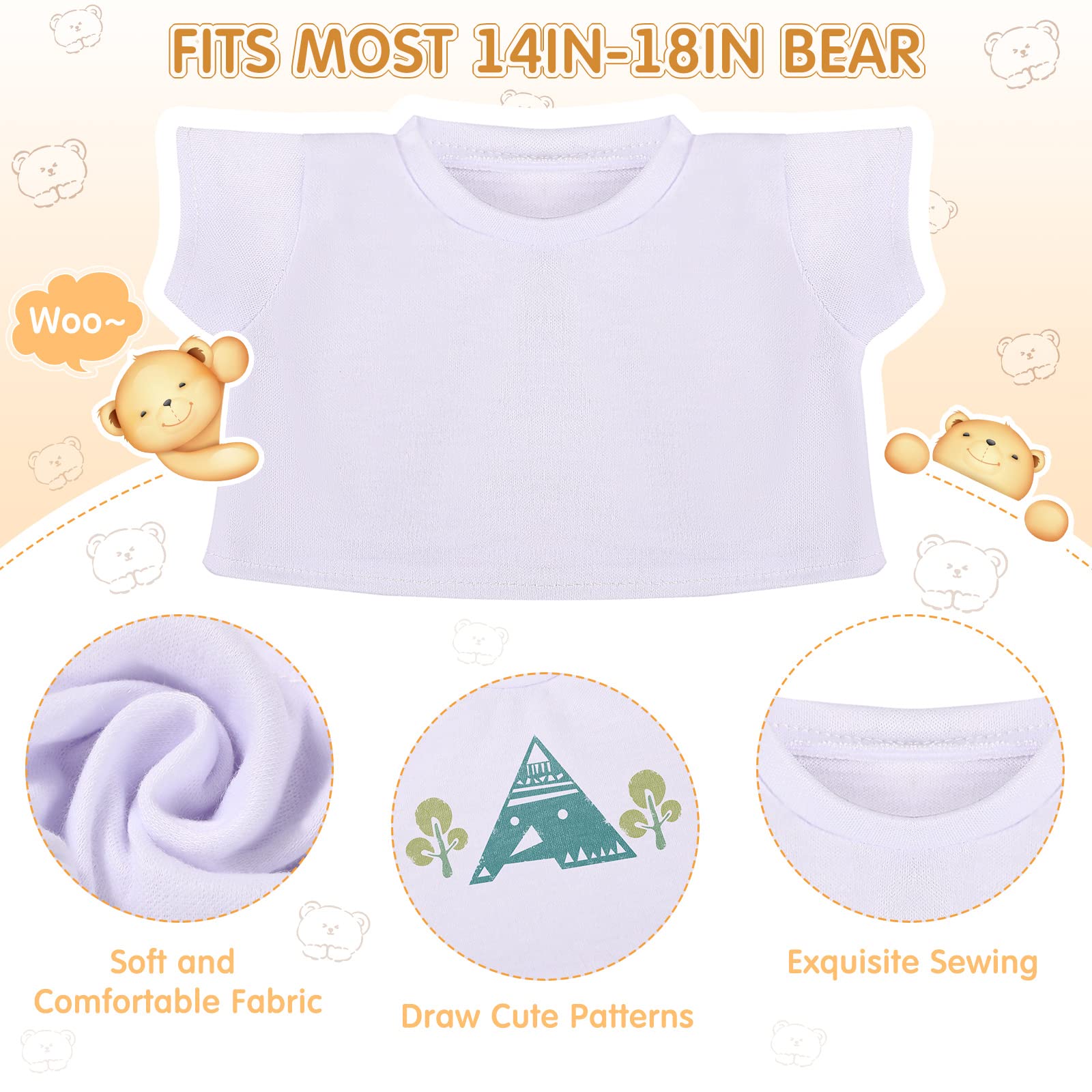 12 Pcs Bear Shirts White Basic Tee Shirt Bear Clothes Bear White Shirt Classic White T Shirt for Bears Plush Bear Clothes Crew Neck Stuffed Animal T Shirt Fit 14-18 Inches Stuffed Bear Dolls