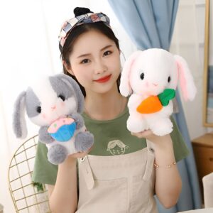 HOUPU Soft Toy - Sitting Lop Eared Rabbit, Easter White Rabbit Stuffed Bunny Animal with Carrot Soft Lovely Realistic Long-Eared Standing Pink Plush Toys (Pink-Strawberry,8.6in/22cm)