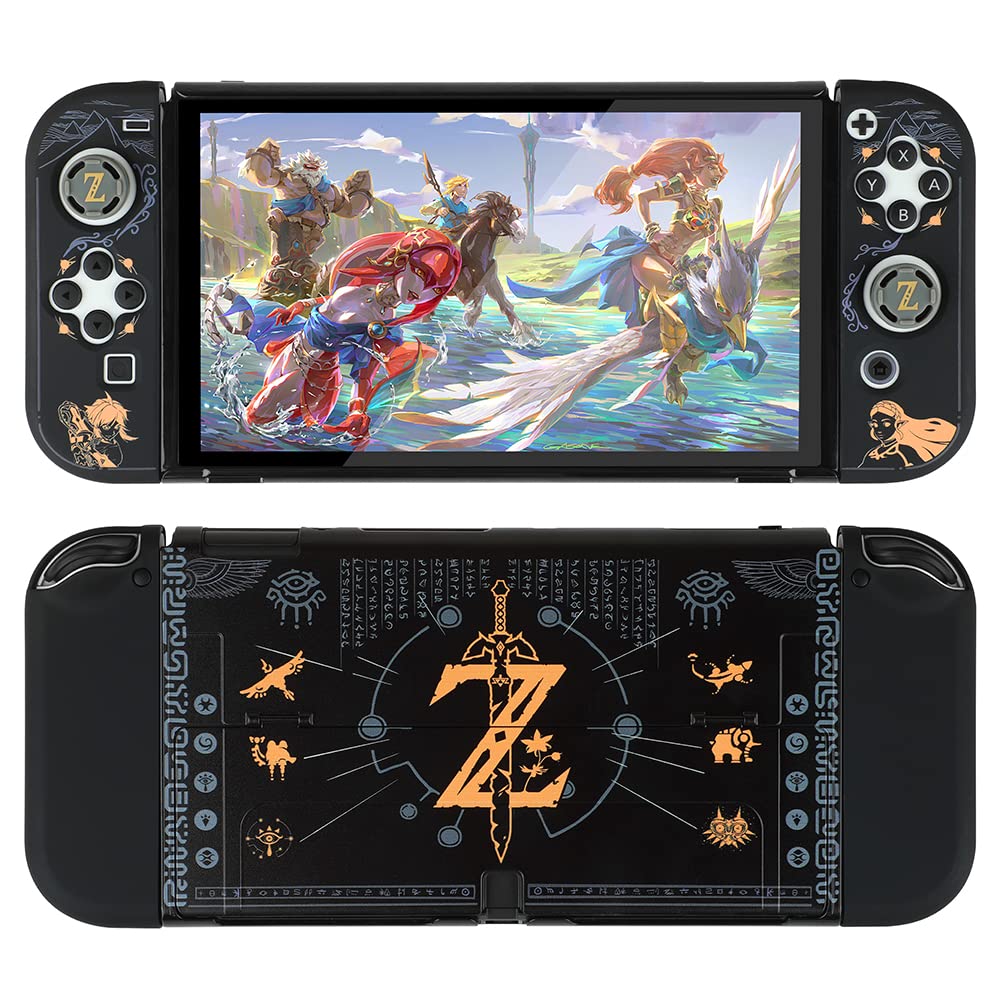 Dockable Protective Case Compatible with Switch OLED 2021, Hard Shell Case Cover for Switch OLED 7 Inch and Joy-Con Controllers with 4 Thumb Grips,Zelda Switch OLED Carrying Case (Zelda)