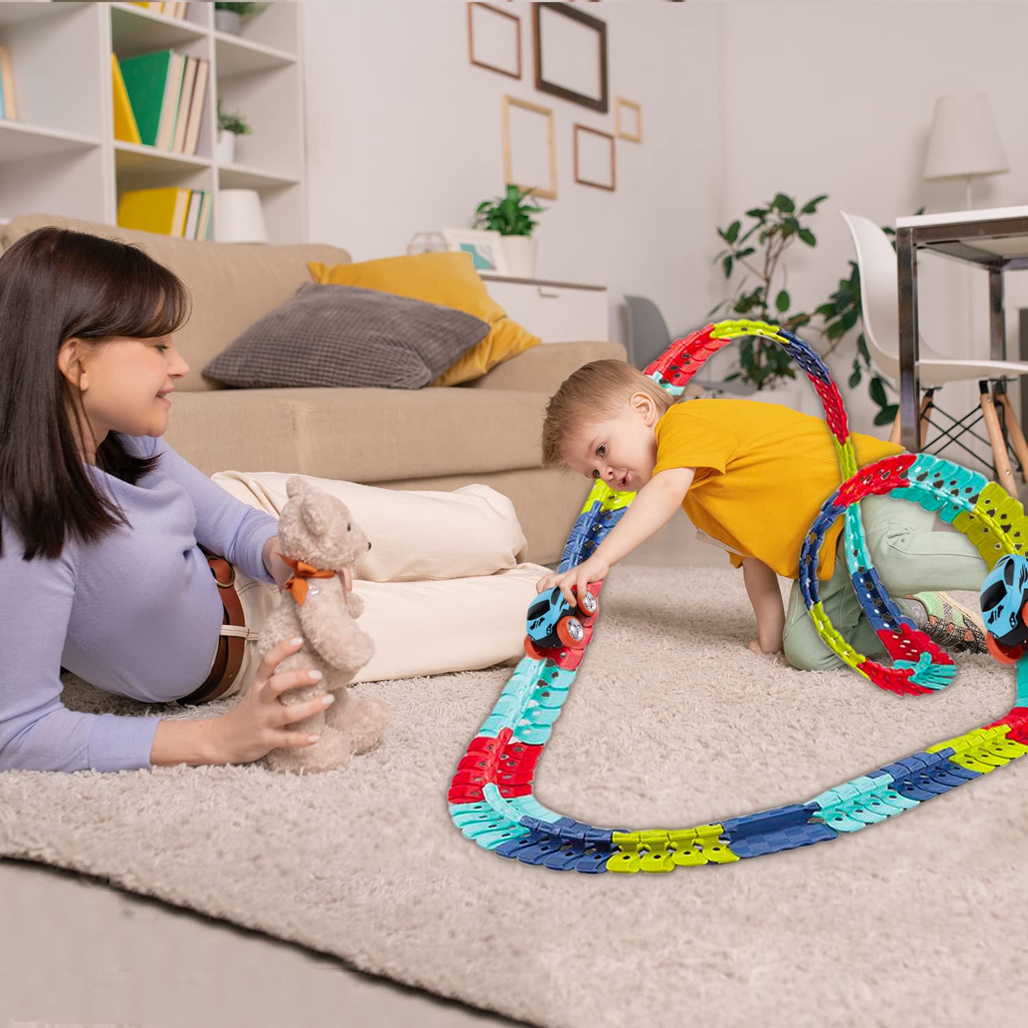 Car and Flexible Track Playset Create A Engineering Road Gifts for 3 4 5 6 7 8 9 10 11 Year Old. Race Tracks Toys for Kids Boys and Girls, Best Toys for Boys and Girls (Car + 46 Track Parts)