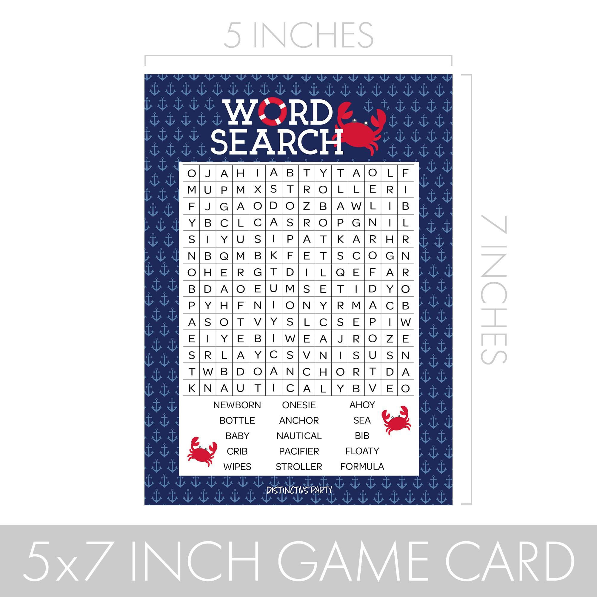 DISTINCTIVS Ahoy It's a Boy Baby Shower Games - Nautical Word Search Game - 20 Player Cards