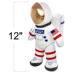 12” Plush Toy Astronaut Figurine, Realistic Astronaut Plush Toy with NASA & USA Flag Arm Patches, Super-Soft Stuffed, Space Decor Astronaut Toys for Kids 3-5, NASA Toys, Toddler Birthday Gift