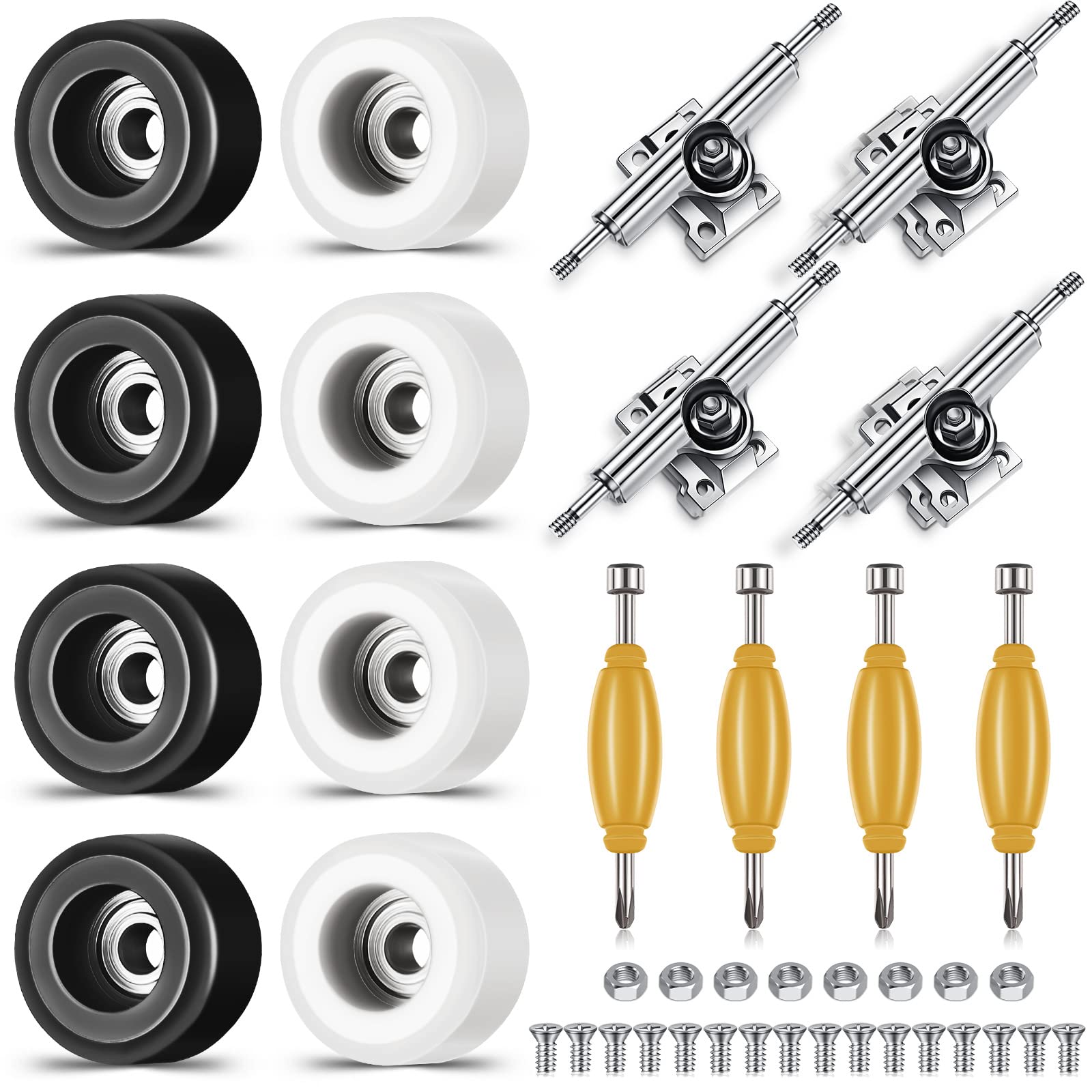 Zhehao 16 Pcs Standard Fingerboard Tool Set CNC Lathed Fingerboard Bearing Wheels Nut Driver Fingerboard Screwdriver for 34 mm Skateboard Trucks (Black and White)