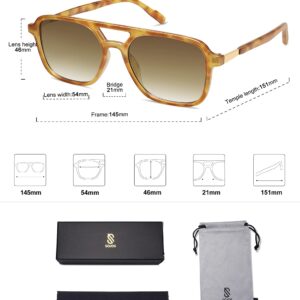 SOJOS Retro Aviator Sunglasses for Women Men,Trendy Rectangle Womens Mens Shades Sun Glasses SJ2202 Yellow Tortoise Frame Grey Lens