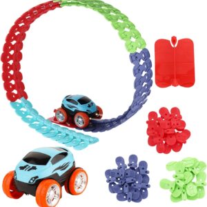 Car and Flexible Track Playset Create A Engineering Road Gifts for 3 4 5 6 7 8 9 10 11 Year Old. Race Tracks Toys for Kids Boys and Girls, Best Toys for Boys and Girls (Car + 46 Track Parts)