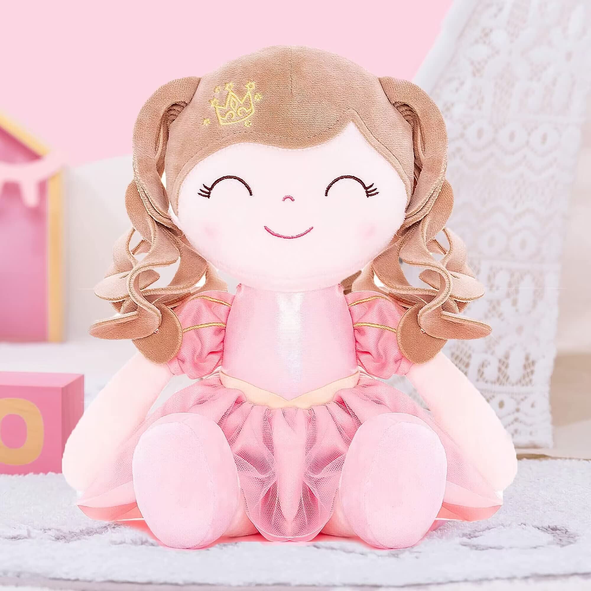 Gloveleya Dolls Baby Girl Gifts Soft Plush Doll Pink Crown Princess 14"