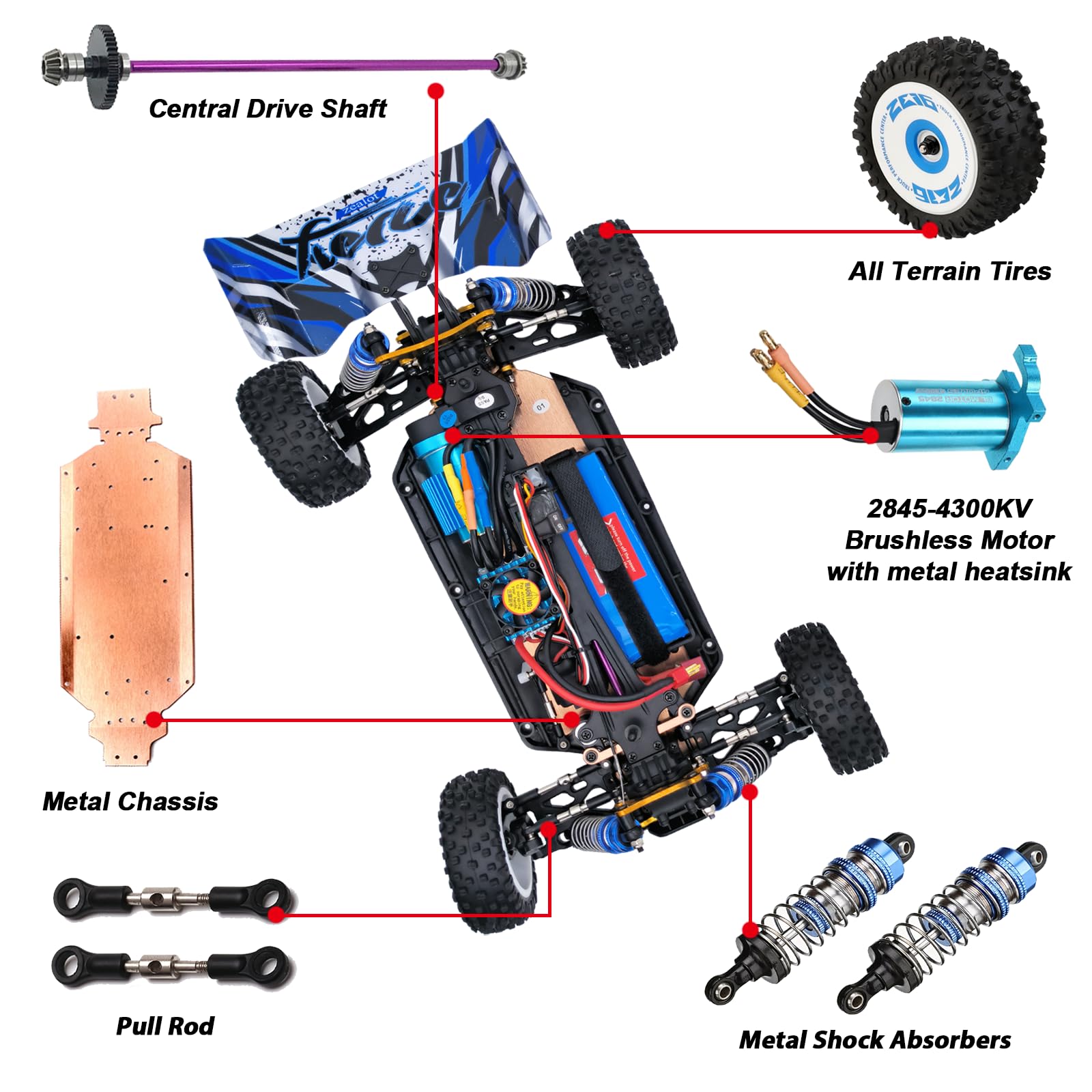 CKYSCHN WLtoys 124017(V2) Fast RC Car, 1/12 Brushless RC Car, 75km/h 4x4 Hobby RC Buggy Cars with Independent ESC for Adults, Fast Remote Control Truck Car with 2 Battery