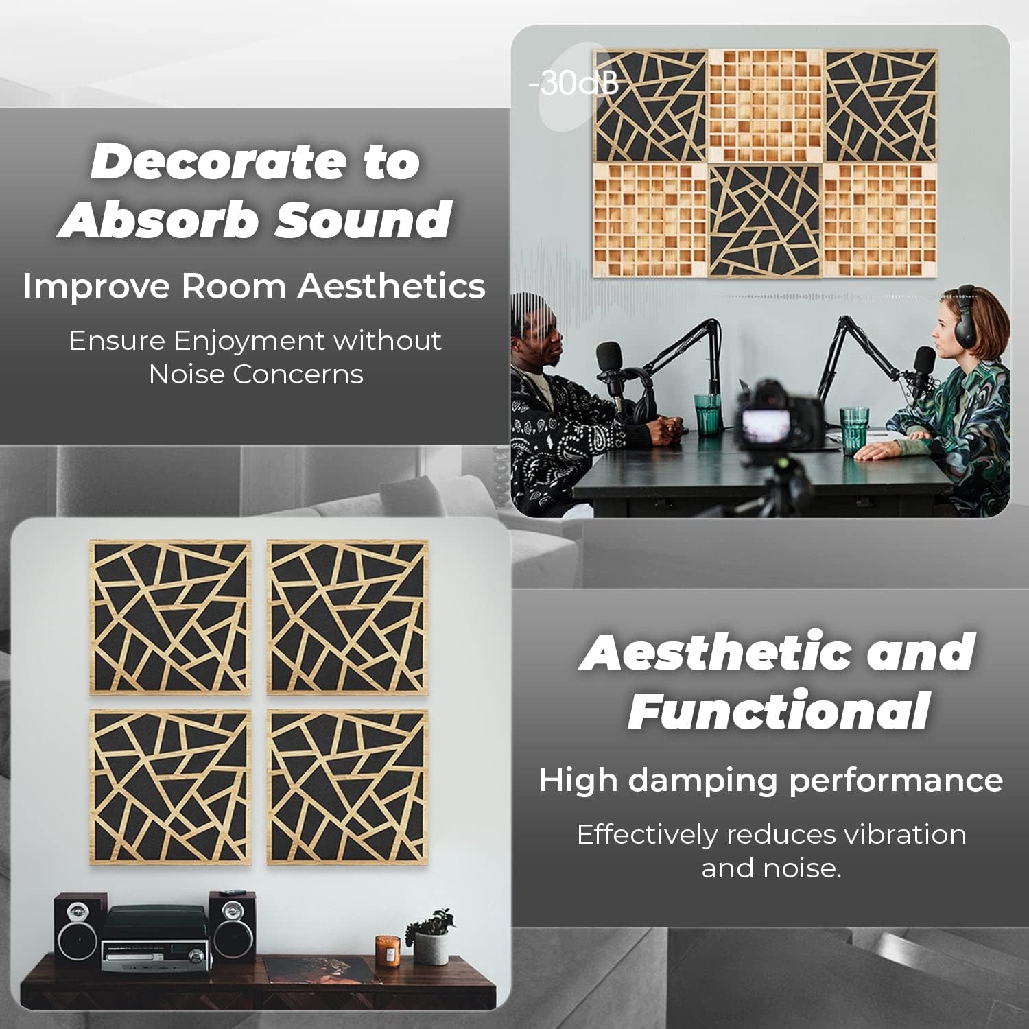 Arrowzoom 4 Diffuse PRO Acoustic Wooden Panel Absorb Sound Recording Studio High-Density Noise Reduction Fire Retardant Euroclass E NRC 0.64 up to 5000Hz Scattering Range 12 X 12 X 2 IN SD1247