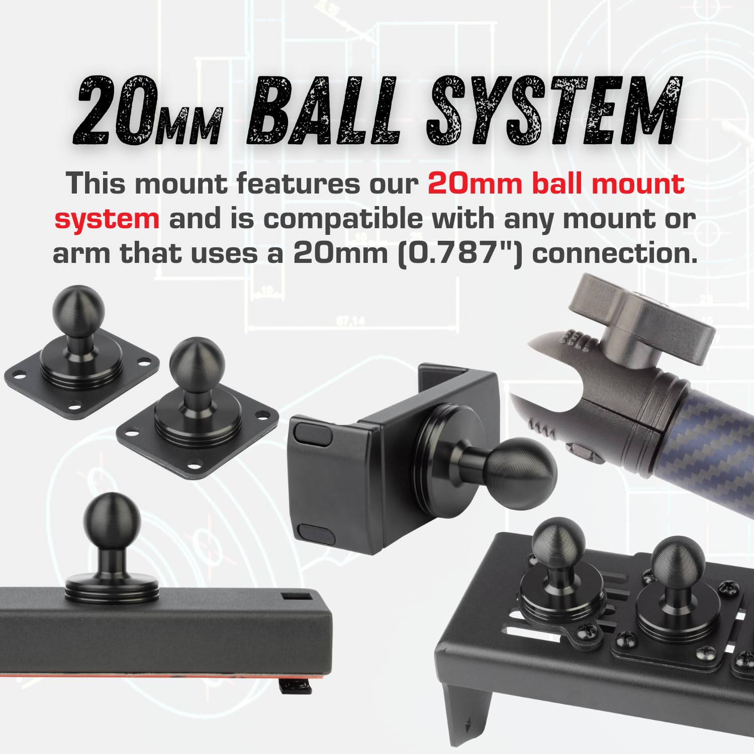 Bulletpoint Metal 4-Hole AMPS Base Mount with 20mm (0.787 inches) Mounting Ball