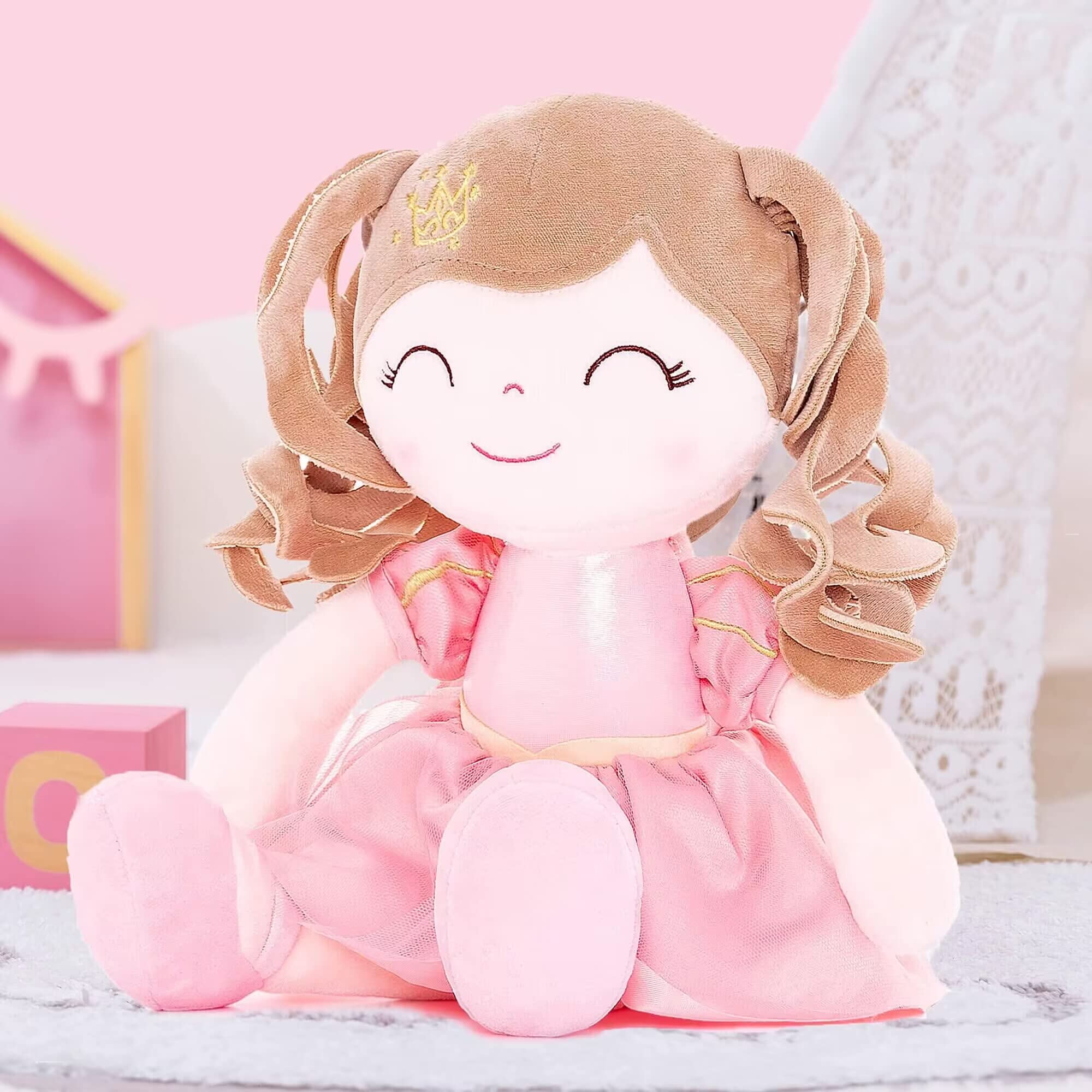 Gloveleya Dolls Baby Girl Gifts Soft Plush Doll Pink Crown Princess 14"