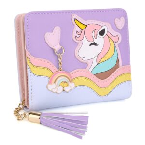 uto wallet for girls cute unicorn leather vegan small women tassel rainbow pendant card holder kawaii coin purse