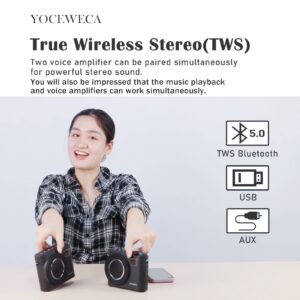 YOCEWECA Voice Amplifier with Wired Microphone Headset 20W Personal Sound Amplification Supports Mute/Bluetooth 5.0/ TWS/Recording, Portable Speaker and Mic for Teachers, Instructors,Tour Guides, etc