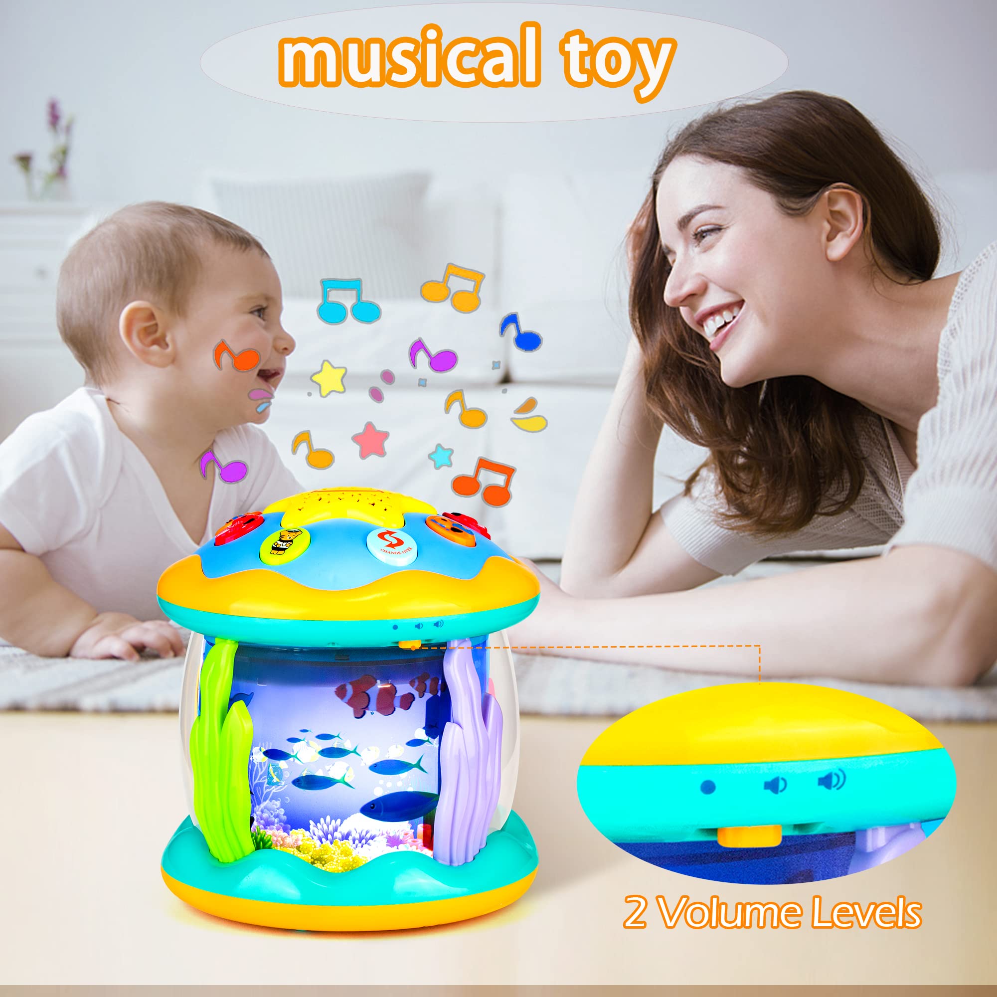 Baby Toys 6 to 12 Months Musical Light Up Tummy Time Infant Toys 3-6 7 8 9 12-18 Months Crawling Toys Ocean Rotating Projector Baby Gifts for 1 2 3 Year Old Boy Girl Birthday Toddlers Kids