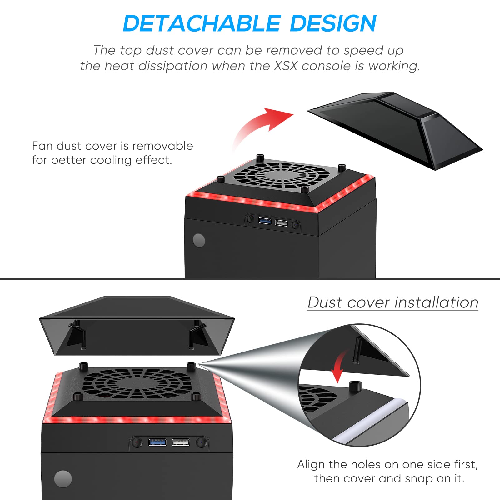 Upgraded RGB Cooling Fan for Xbox Series X with Dust Cover Accessories, YUANHOT 3 Gears Adjustable Fan Cooling System with LED Lights, Extended USB Ports for Xbox Series X