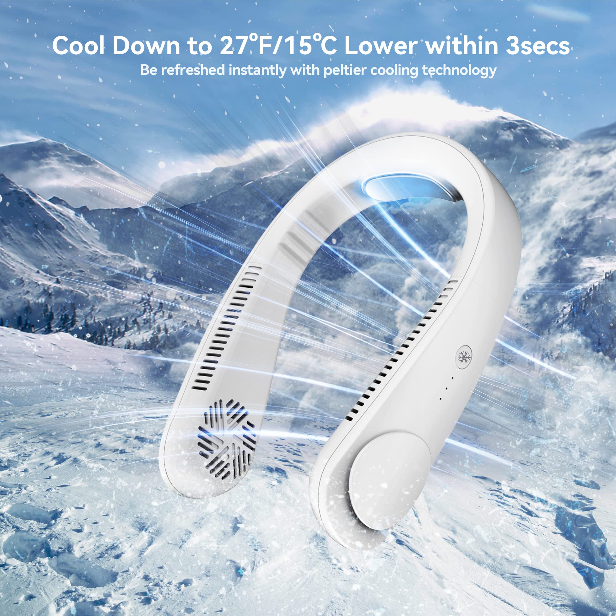 Portable Air Conditioner Neck Fan, Personal Neck Fan Cooler, Hands Free Bladeless, USB Rechargeable Battery Operated, Wearable Air Conditioner Hanging Fan, Leafless 3 Cooling Levels 3 Speeds (White)