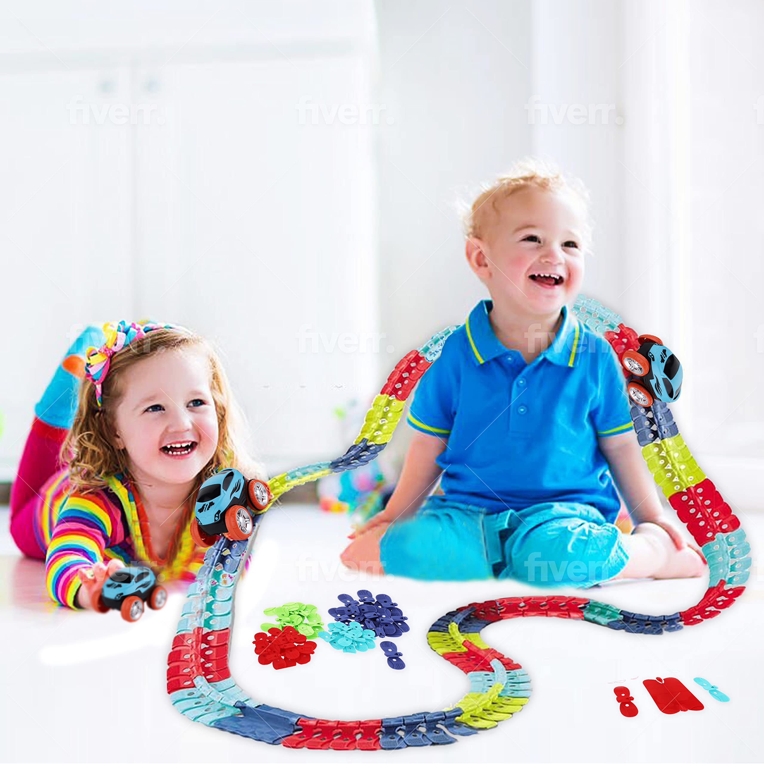 Car and Flexible Track Playset Create A Engineering Road Gifts for 3 4 5 6 7 8 9 10 11 Year Old. Race Tracks Toys for Kids Boys and Girls, Best Toys for Boys and Girls (Car + 46 Track Parts)