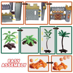 ArtCreativity Medieval Castle Knights Playset for Kids, 27-Piece Deluxe Action Figure Play Set with Storage Bucket, Assembly Castle, 6 Knight Action Figures, Horse Drawn Carriage, Catapult, and More