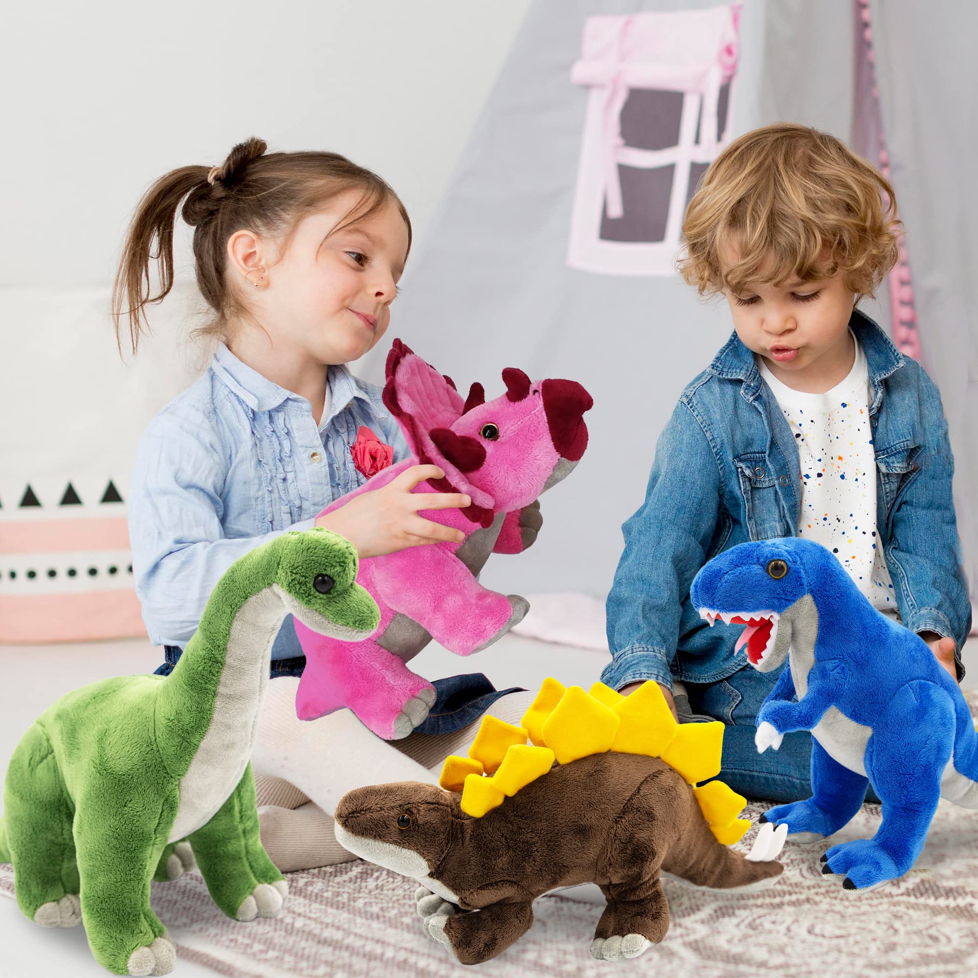 ArtCreativity Plush Dinosaur Stuffed Animals for Kids, Set of 4, Stuffed Dinosaur Plushy for Boys and Girls Ages 3+, Plush Animals Dinosaur Toys For Kids, Dino Plush Easter Dinosaur Plush Party Favors