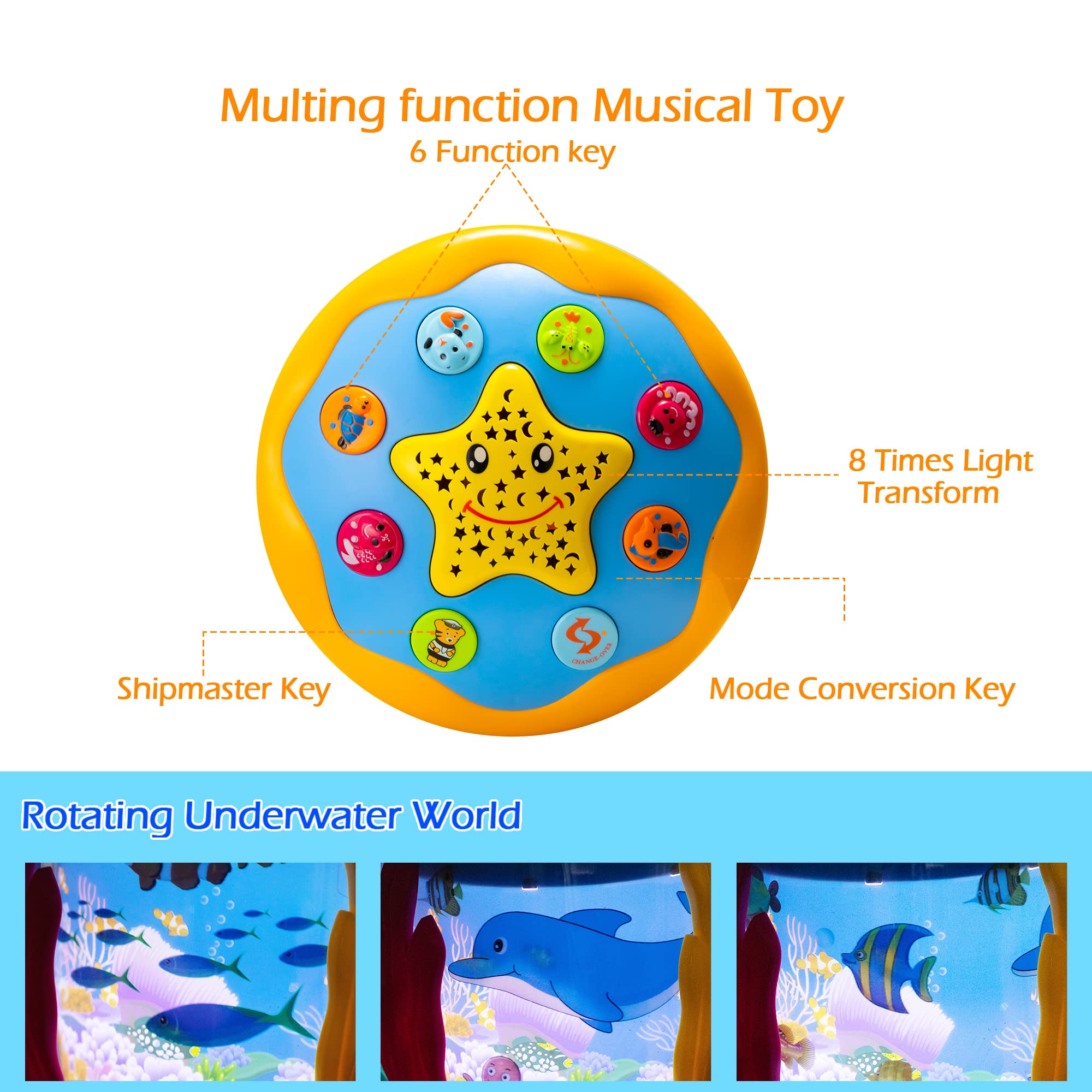 Baby Toys 6 to 12 Months Musical Light Up Tummy Time Infant Toys 3-6 7 8 9 12-18 Months Crawling Toys Ocean Rotating Projector Baby Gifts for 1 2 3 Year Old Boy Girl Birthday Toddlers Kids