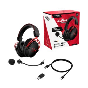 HyperX Cloud Alpha Wireless Gaming Headset for PC with DTS Headphone:X Spatial Audio, Noise-Canceling Mic, Dual Chamber Drivers, Durable Aluminum Frame - 300-Hour Life, Red (Renewed)