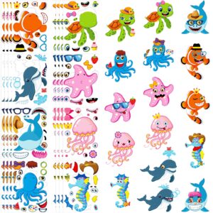 48 Pcs Ocean Animal Stickers Craft for Kids Under The Sea Party Favors Summer Stickers Beach Craft Kit Make a Sea Sticker Sheets Mermaid Party Shark Themed Birthday Baby Shower Party Supplies