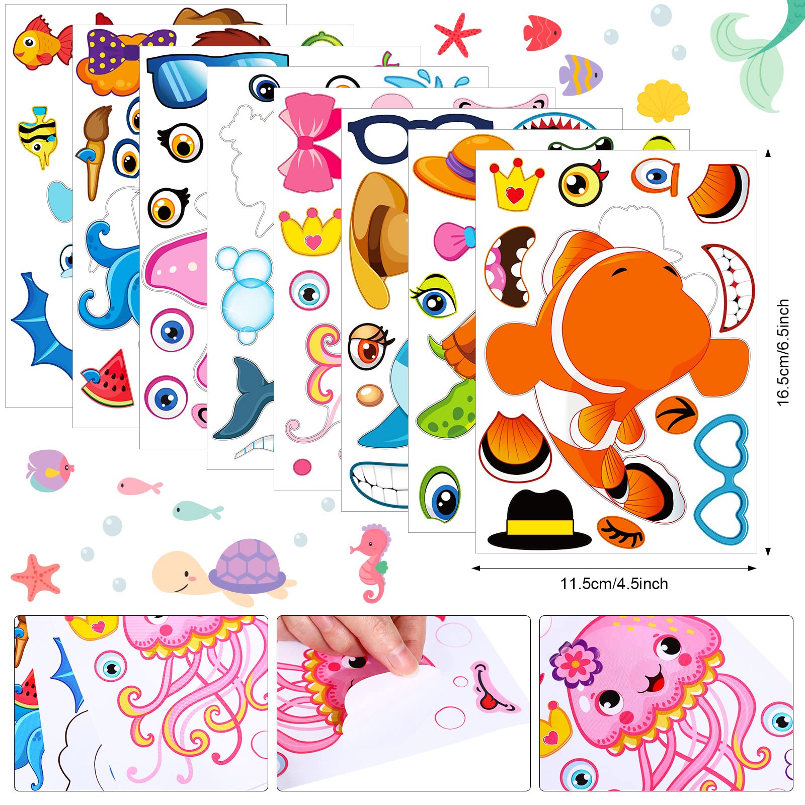 48 Pcs Ocean Animal Stickers Craft for Kids Under The Sea Party Favors Summer Stickers Beach Craft Kit Make a Sea Sticker Sheets Mermaid Party Shark Themed Birthday Baby Shower Party Supplies