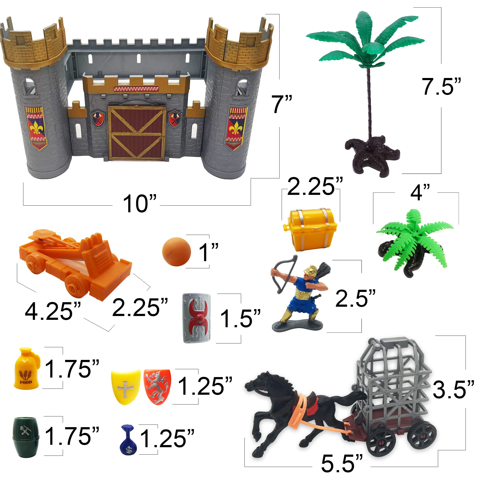 ArtCreativity Medieval Castle Knights Playset for Kids, 27-Piece Deluxe Action Figure Play Set with Storage Bucket, Assembly Castle, 6 Knight Action Figures, Horse Drawn Carriage, Catapult, and More