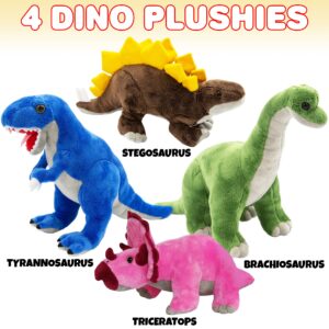 ArtCreativity Plush Dinosaur Stuffed Animals for Kids, Set of 4, Stuffed Dinosaur Plushy for Boys and Girls Ages 3+, Plush Animals Dinosaur Toys For Kids, Dino Plush Easter Dinosaur Plush Party Favors