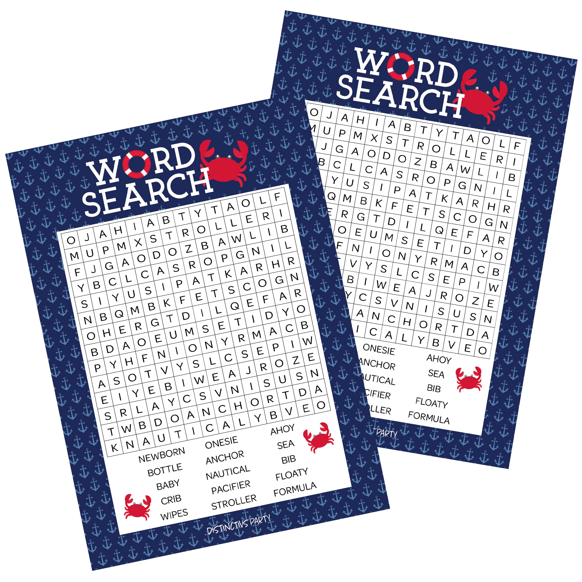 DISTINCTIVS Ahoy It's a Boy Baby Shower Games - Nautical Word Search Game - 20 Player Cards