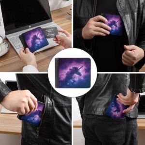 Unicorn Silhouette in a Purple Galaxy Nebula Cloud Soft PU Leather Bifold Wallet, Coin Purse Credit Pass Case, Durable Card-Holder Slim Billfold for Men Woman Money Storage