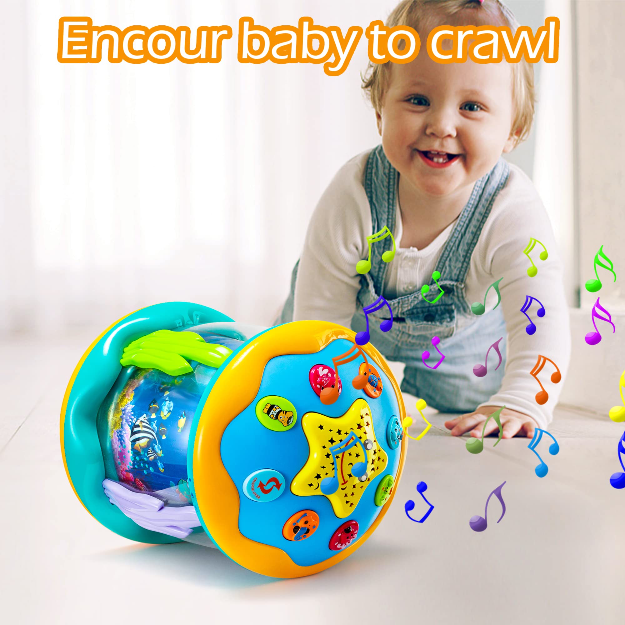 Baby Toys 6 to 12 Months Musical Light Up Tummy Time Infant Toys 3-6 7 8 9 12-18 Months Crawling Toys Ocean Rotating Projector Baby Gifts for 1 2 3 Year Old Boy Girl Birthday Toddlers Kids