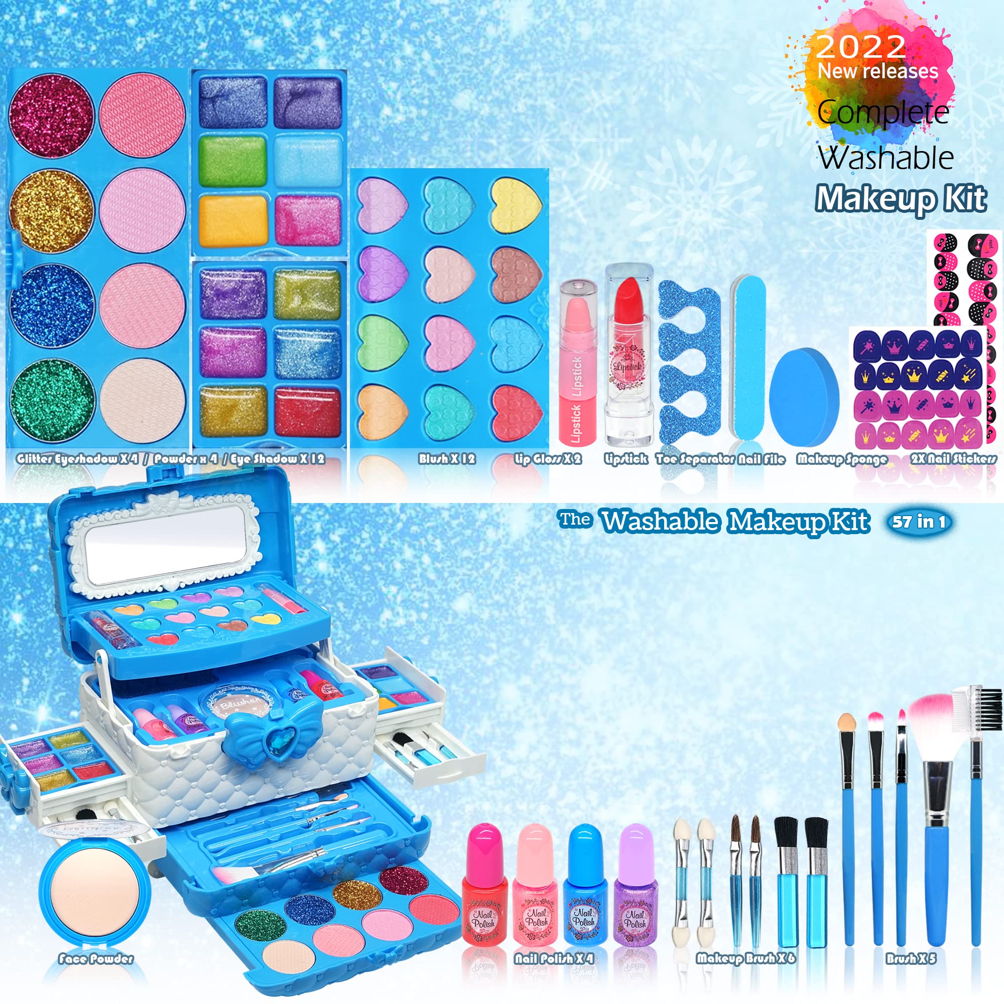 Kids Makeup Kit for Girl -Kids Makeup Kit Toys for Girls Make Up for Little Girls,Non Toxic Toddlers Pretend Cosmetic Kits,Child Play Makeup Set, Age 3-12 & Up Year Old Children Gift