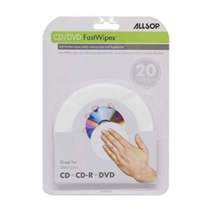 Allsop CD Laser-Lens Cleaner & CD and DVD FastWipes, lint-Free Wipes for Cleaning DVD, CD, PS1, PS2, Xbox & Xbox 360 Discs