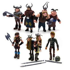 Toysvill Vikings - Action Figures - Hiccup, Astrid, Stoick, Gobber, Snotlout, Fishlegs, Tuffnut & Ruffnut Toys (Set of 8 pcs)