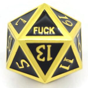 Metal D20 F Dice Critical Fail F 20 Sided Die Set DND Number Role Playing Game Dungeons and Dragons D&D Black Silver Red Blue Rainbow Gold Copper Purple Green Pink White (Single Dice, Black and Gold)