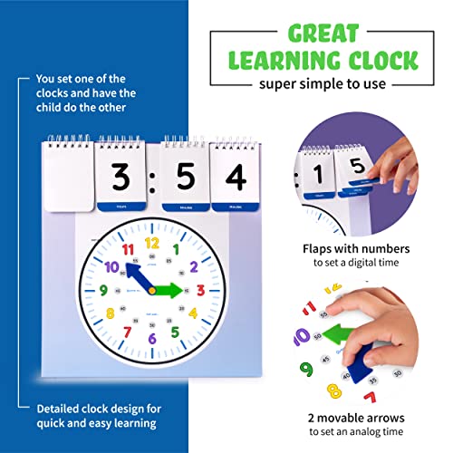 SPARK INNOVATIONS Learning Clock Teach Telling The Time Homeschool and Classroom Teaching Resources Educational Supplies Interactive Digital and Analog Clock Activity Set for Home and School