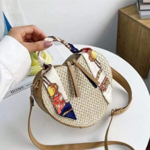 Dajingkj Fashion Ribbon Beach Bag Heart Shaped Purse Handheld Straw Bag Shoulder messenger bag for Women (creamy-white)