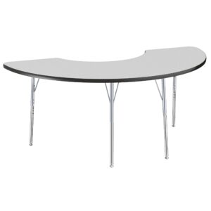 Factory Direct Partners 10077-149 Half Moon Activity School and Office Table (36" x 72"), Silver Standard Legs with Swivel Glides, Adjustable Height 19-30" - Gray Top and Black Edge