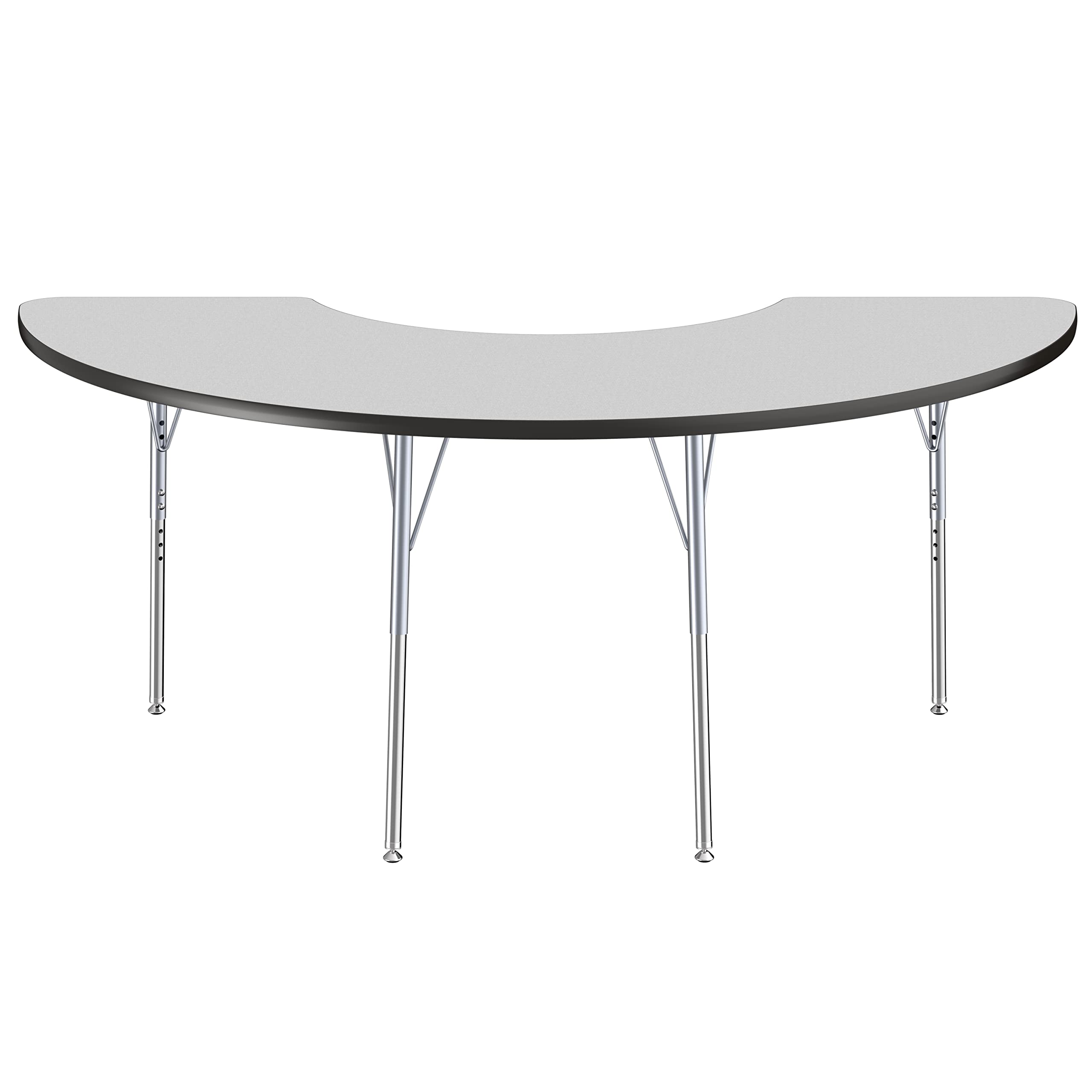 Factory Direct Partners 10077-149 Half Moon Activity School and Office Table (36" x 72"), Silver Standard Legs with Swivel Glides, Adjustable Height 19-30" - Gray Top and Black Edge