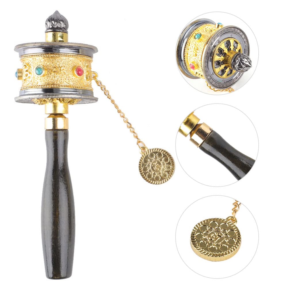 01 02 015 Buddhist Prayer Wheel, Durable Brass Tibetan Prayer Wheel for Religion Gifts for Decoration(Gold)