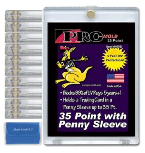 10-count pro-mold 35pt. magnetic one-touch card holders holds sleeved card usa made with cleaning cloth, gold